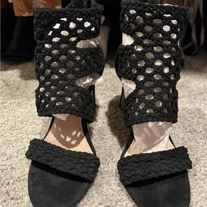 Sandro agate braided leather suede stiletto heels